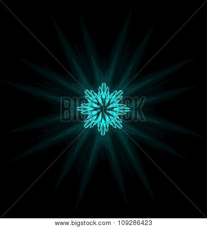 Self-illuminated cyan snowflake isolated on black