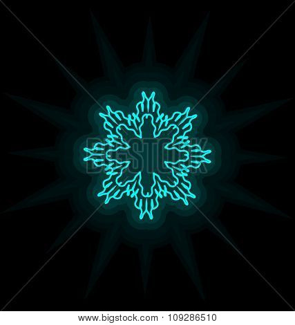 Self-illuminated cyan snowflake isolated on black