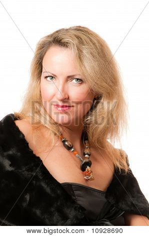 Attractive Blond Caucasian Woman With Big Necklace Around Her Neck