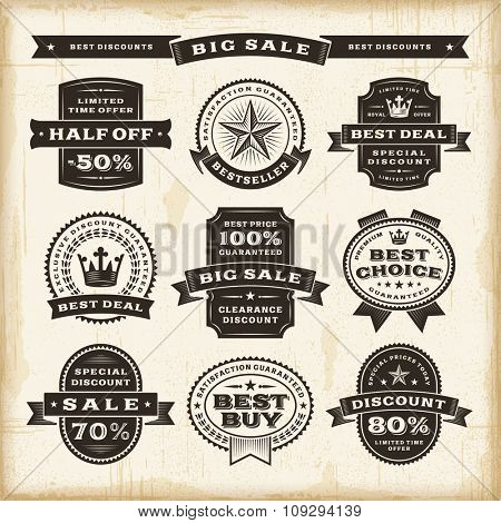 Vintage sale labels set. Editable EPS10 vector illustration with transparency.