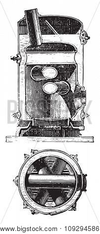 Boiler distillers crossed, vintage engraved illustration. Industrial encyclopedia E.-O. Lami - 1875.