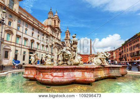 Piazza Navona, Rome, Italy. Fontana del Moro, Moor Fountain