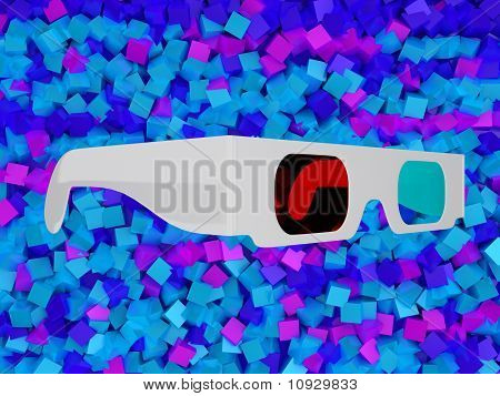 Occhiali 3D cinema sopra blocchi colorati