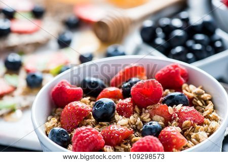 Bowl With Fresh Berries And Cereal