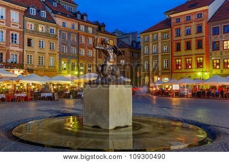Mermaid of Warsaw at the Market Square, Poland.