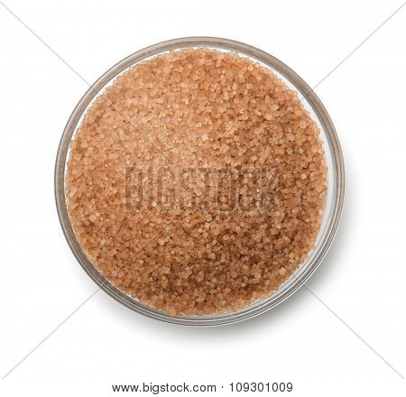 Top view of cane sugar bowl isolated on white