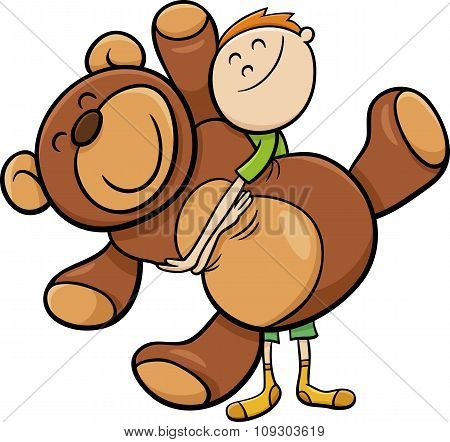 Boy With Big Teddy Cartoon