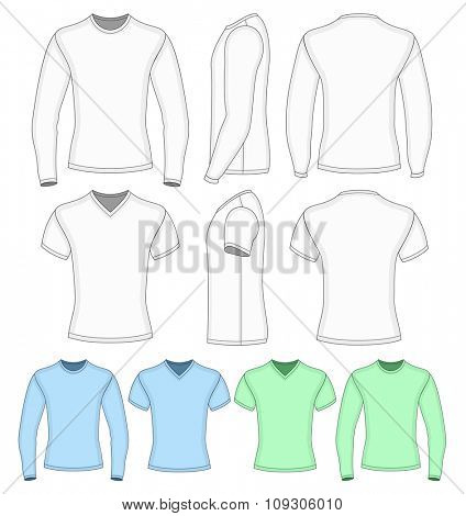 Men's short and long  sleeved t-shirt. Vector illustration.  Redact color very easy.