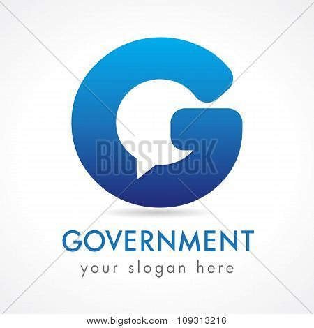 G letter corporate logo. E-government service. Business or educational consult, blue colored 3D isolated abstract logotype. FAQ, I.Q., contact us, template of computer or smartphone settings.