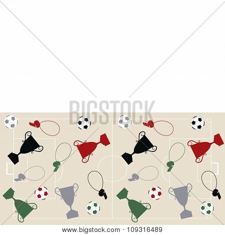 Football field with balls and cups