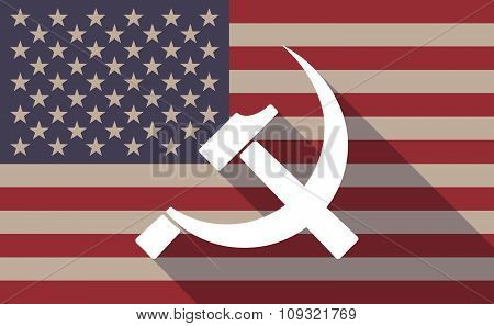 Long Shadow Vector Usa Flag Icon With  The Communist Symbol