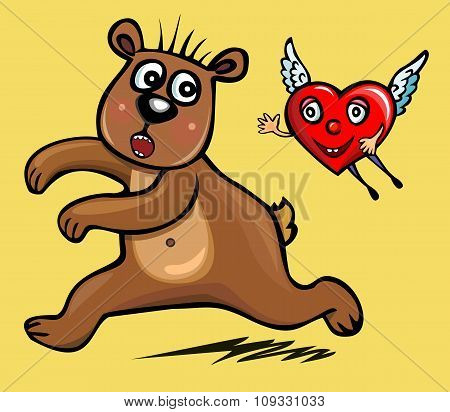 enamored  heart. bear. Saint Valentine. Funny card.