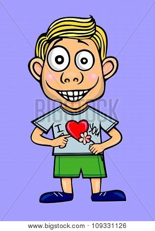 Valentine's Day .heart. Enamored boy. Funny card.