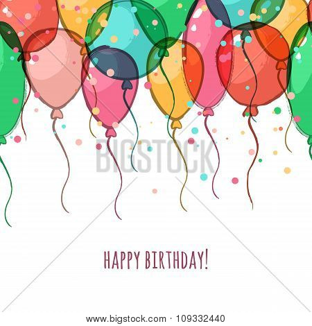 Birthday Greeting Card With Colorful Vector Air Balloons.