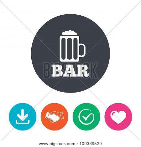 Bar or Pub sign icon. Glass of beer symbol.