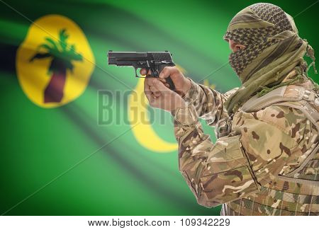 Male In With Gun In Hand And National Flag On Background - Cocos (keeling) Islands