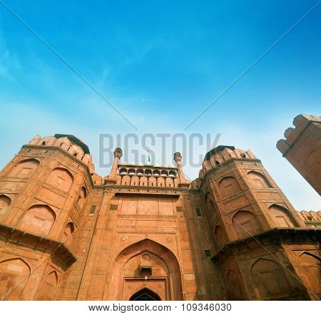 Architectural detail of Lal Qila - Red Fort in Delhi, India