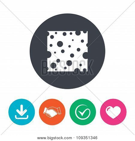 Cheese sign icon. Slice of cheese.