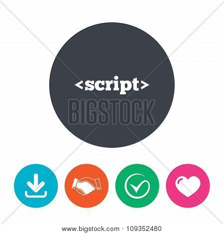 Script sign icon. Javascript code symbol.