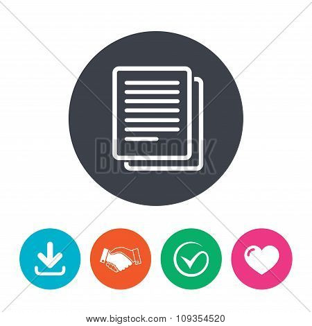 Copy file sign icon. Duplicate document symbol.
