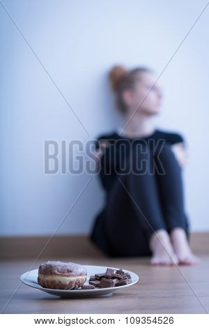 Anorexic Girl Refusing To Eat Sweets