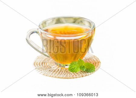 Tea With Mint On Isolated White Background, Selective Focus