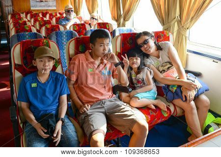Tourist In The Passenger Room Of Ferry Boat