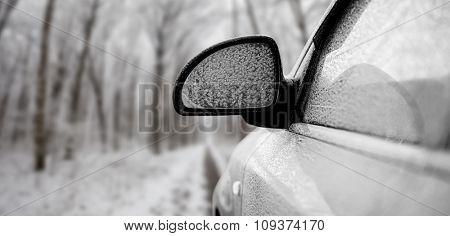 car in snow on the forest backgrounds