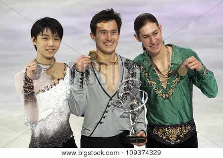 Hanyu (l), Patrick Chan, Jason Brown