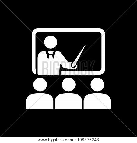 The training icon. Teacher and learner, classroom, presentation, conference, lesson, seminar, educat