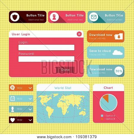 Simple flat modern UI design website elements