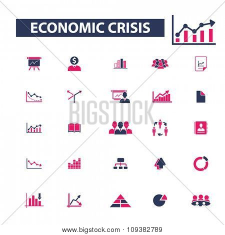 economic crisis, market analytics  icons, signs vector concept set for infographics, mobile, website, application
