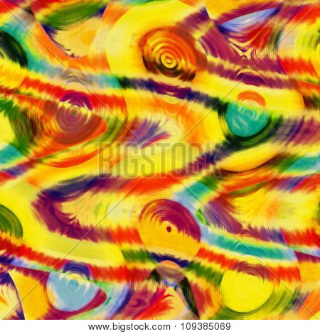 Abstract colorful grunge striped wavy background with rainbow discs