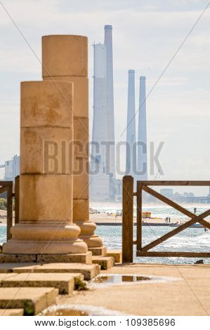 Ancient Columns And Modern Chimneys
