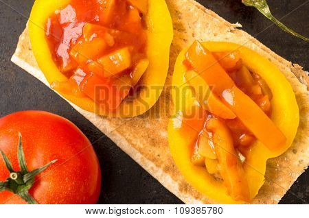 Tapas With Mixed Vegetables On Pita Bread