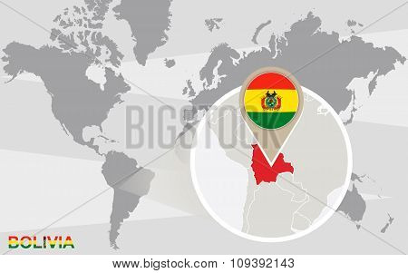 World Map With Magnified Bolivia