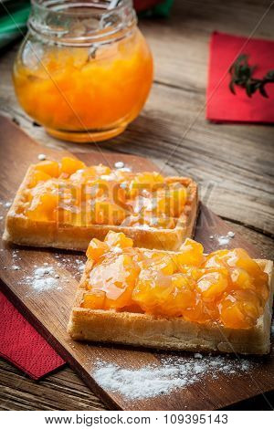 Waffles With Peach Jam.