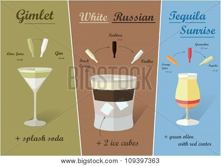 Cocktail recipes, vector