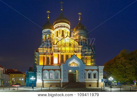 Alexander Nevsky Cathedral at night in Tallinn