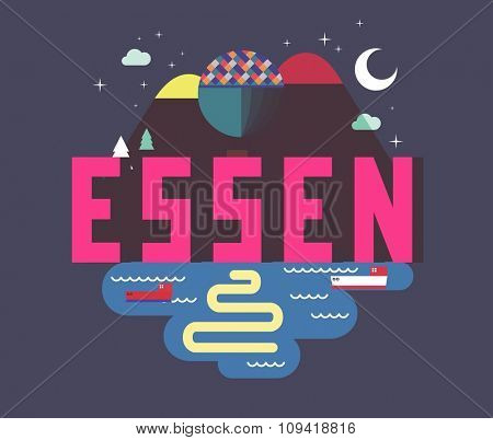 Essen in germany is Beautiful city to visit on holiday, vector cartoon illustration