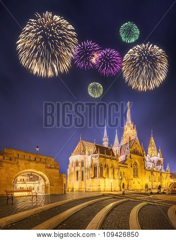 Beautiful fireworks under Fishermen's bastion
