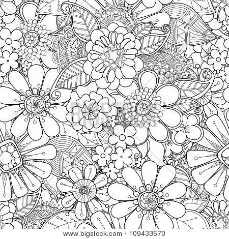 Hand drawn flowers seamless pattern.