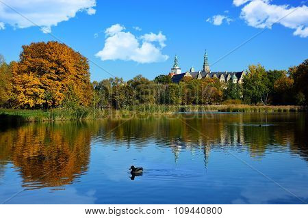 Park with a pond at the Castle