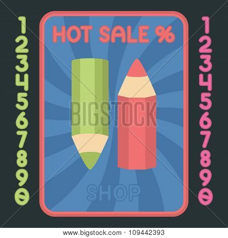 Pencil Flat Design Icon. Vector Hot Sale Label.