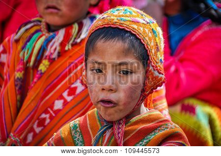 Quechua Boy In A Village In The Andes, Ollantaytambo, Peru