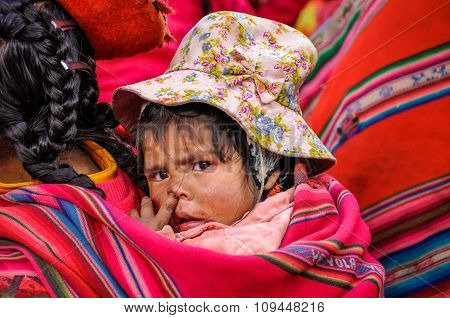 Quechua Baby In A Village In The Andes, Ollantaytambo, Peru