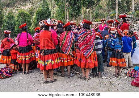 Quechua Reunion In A Village In The Andes, Ollantaytambo, Peru