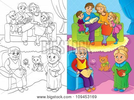 Coloring Book Of Whole Family Is At Home