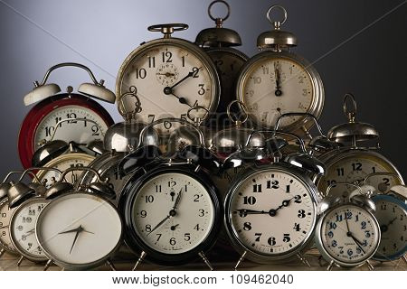 collection of vintage alarm clocks
