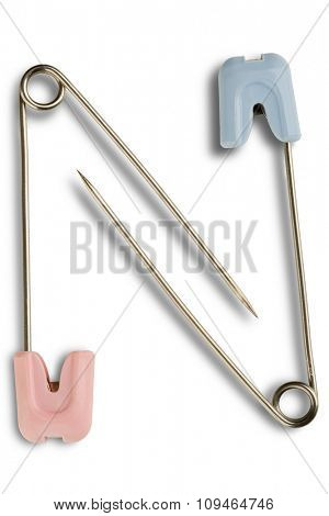 blue and pink safety pins with clipping path